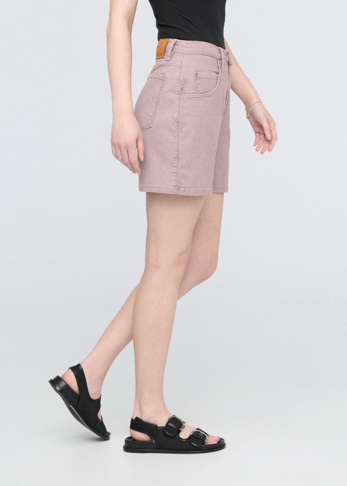 Women's Stretch Canvas Chalk High Rise Relaxed Shorts Side