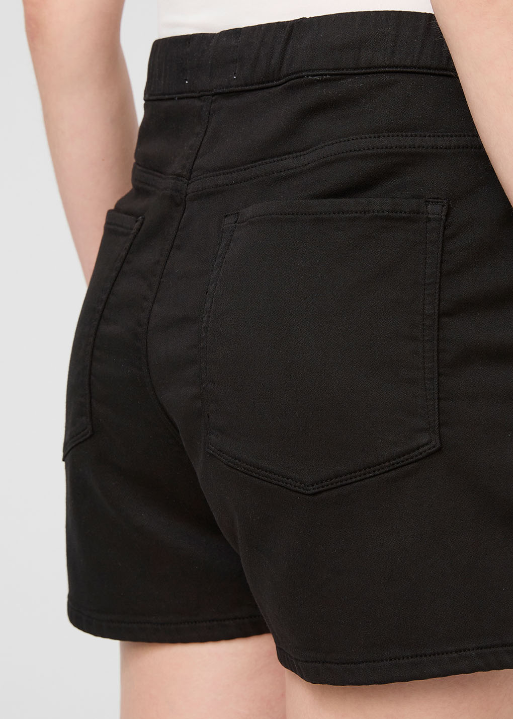 womens black pull on drawstring shorts back