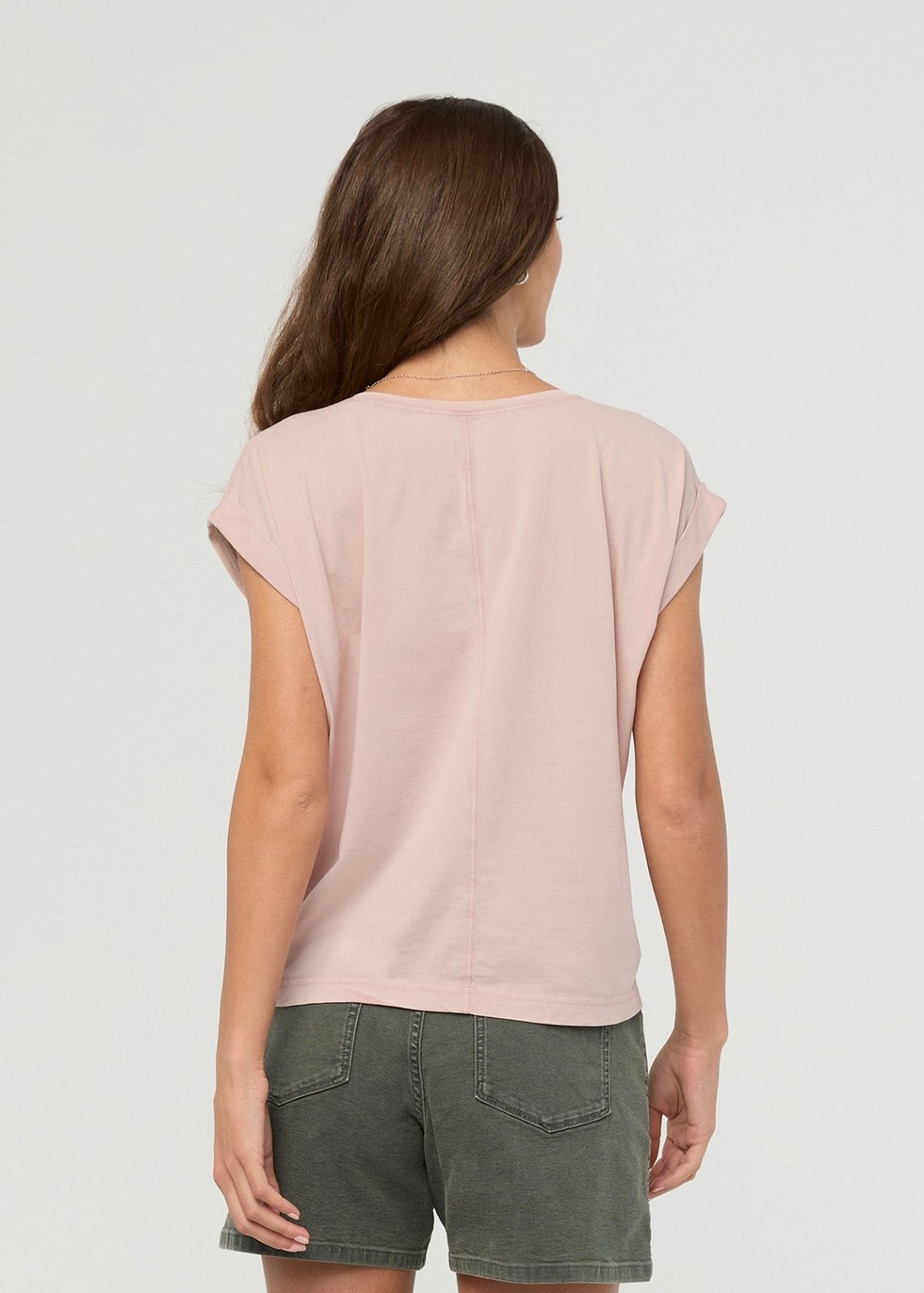 Women's Washed Soft Rose Pima Cotton Dolman V-Neck Back
