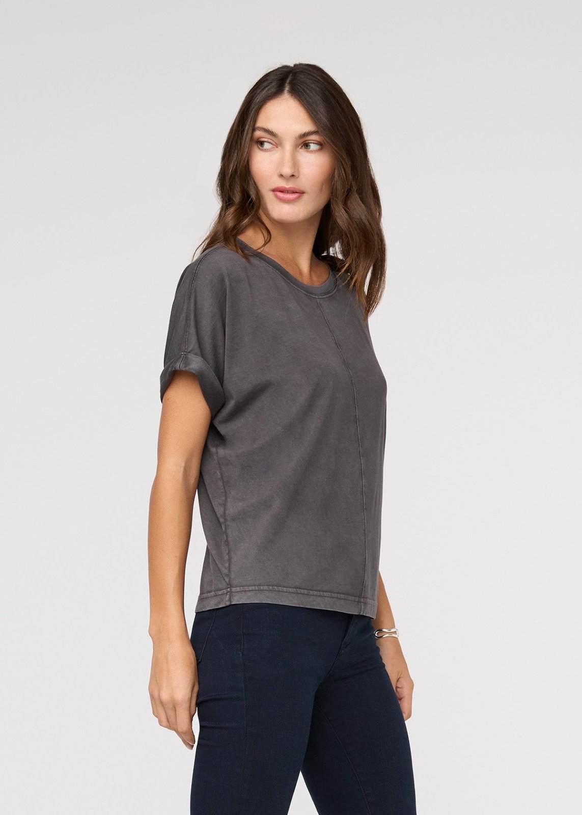 womens washed grey 100% pima cotton shirt side