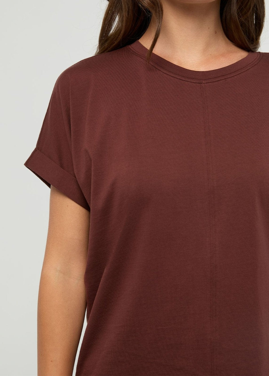 Women's Chestnut 100% Pima Cotton T-Shirt front sleeve detail