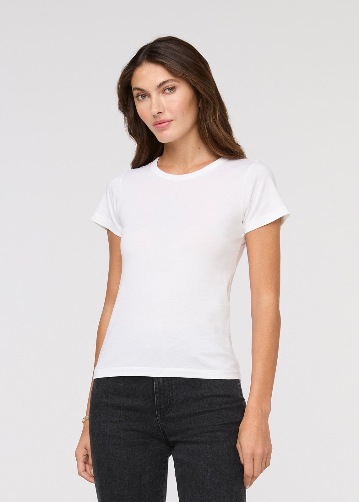 womens white 100% pima cotton fitted t-shirt front