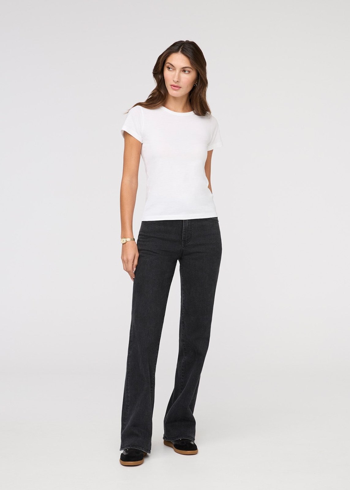 womens white 100% pima cotton fitted t-shirt full body
