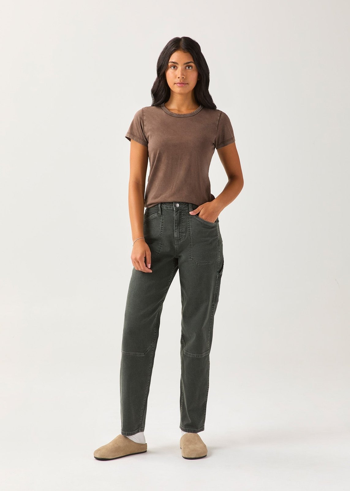 T-shirt femme « Washed Espresso » 100 % coton Pima, avec motif de taureau sur le devant