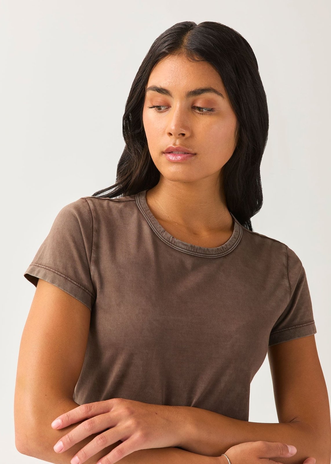 Women's Washed Espresso 100% Pima Cotton T-Shirt front detail