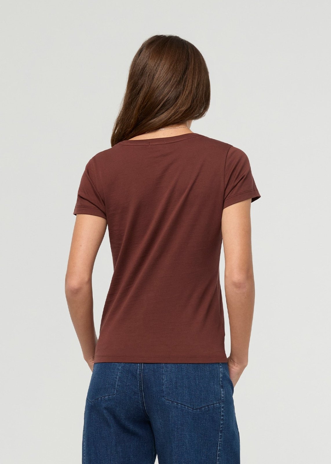 Women's Chestnut 100% Pima Cotton V-Neck back