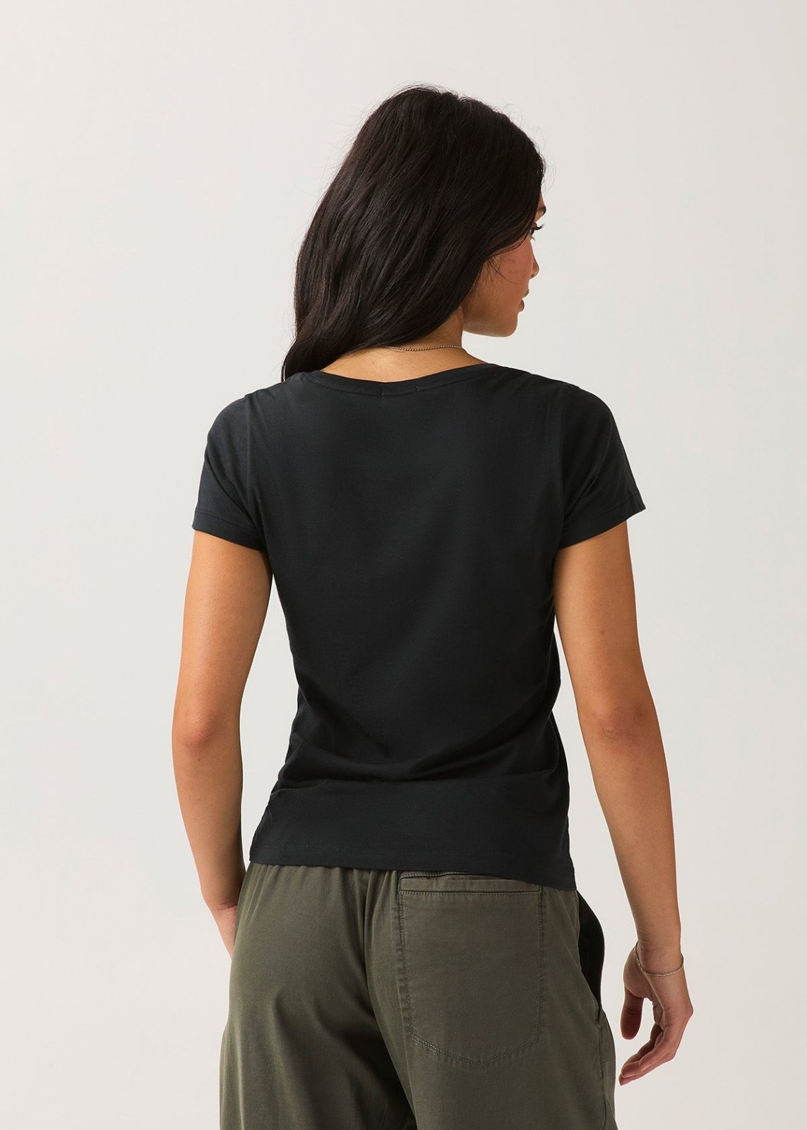 Women's Black 100% Pima Cotton V-Neck back