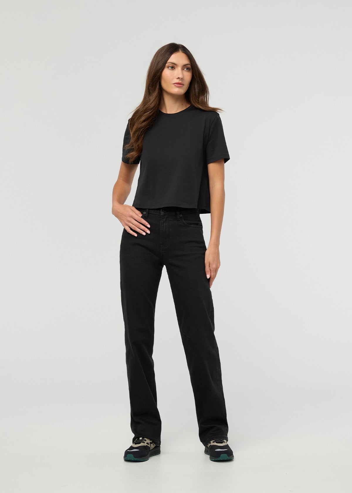 T-shirt ample pour femme, noir, 100 % coton Pima, avec imprimé sur toute la face avant