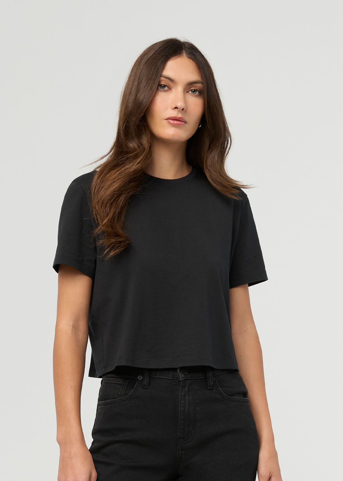 Women's Black 100% Pima Cotton Boxy T-Shirt front