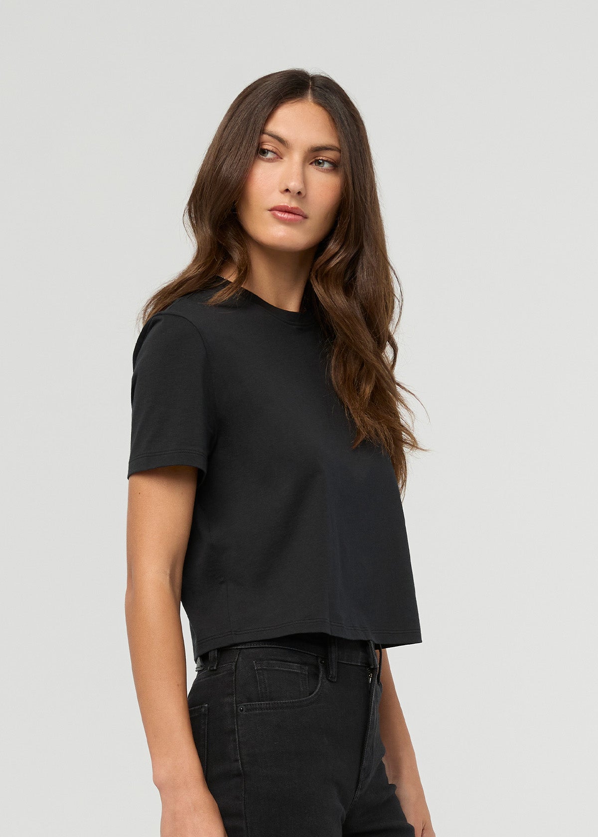 Women's Black 100% Pima Cotton Boxy T-Shirt side
