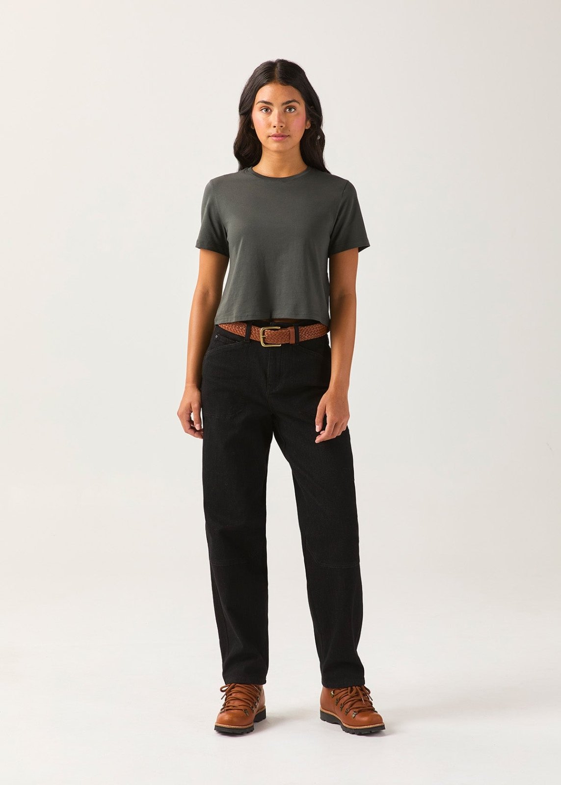 Women's Evergreen 100% Pima Cotton Boxy T-Shirt front full body
