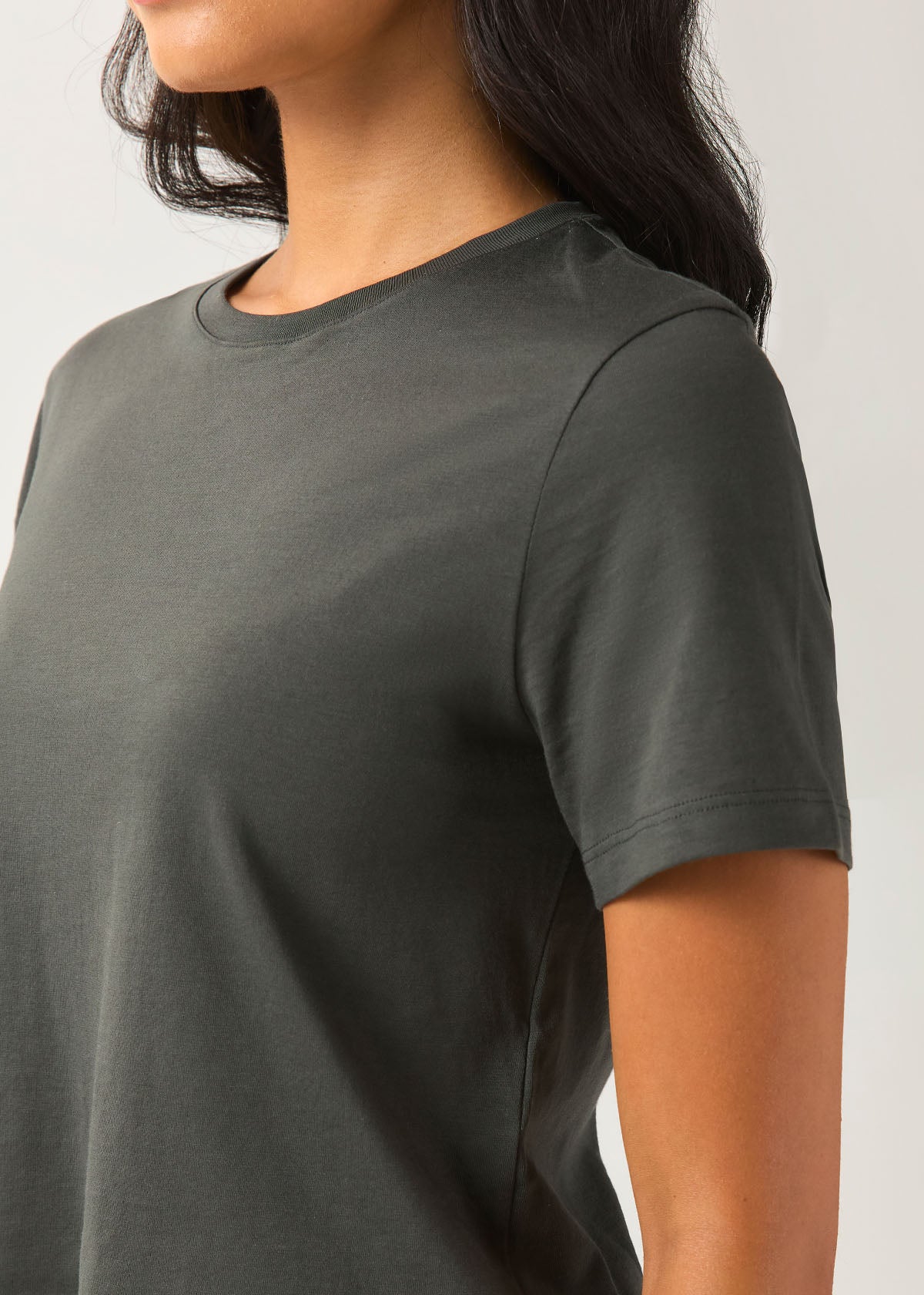 Women's Evergreen 100% Pima Cotton Boxy T-Shirt side sleeve detail