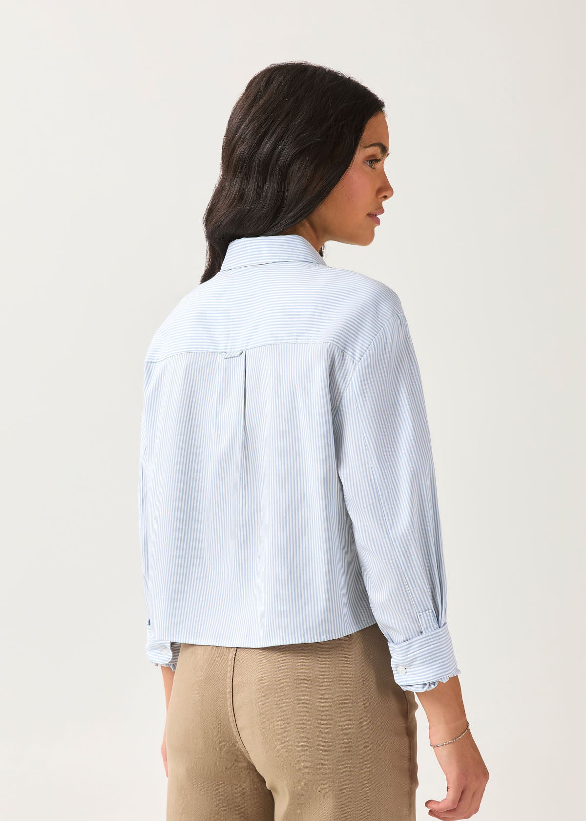 Women's Light Blue Stripe Twill Button Down back
