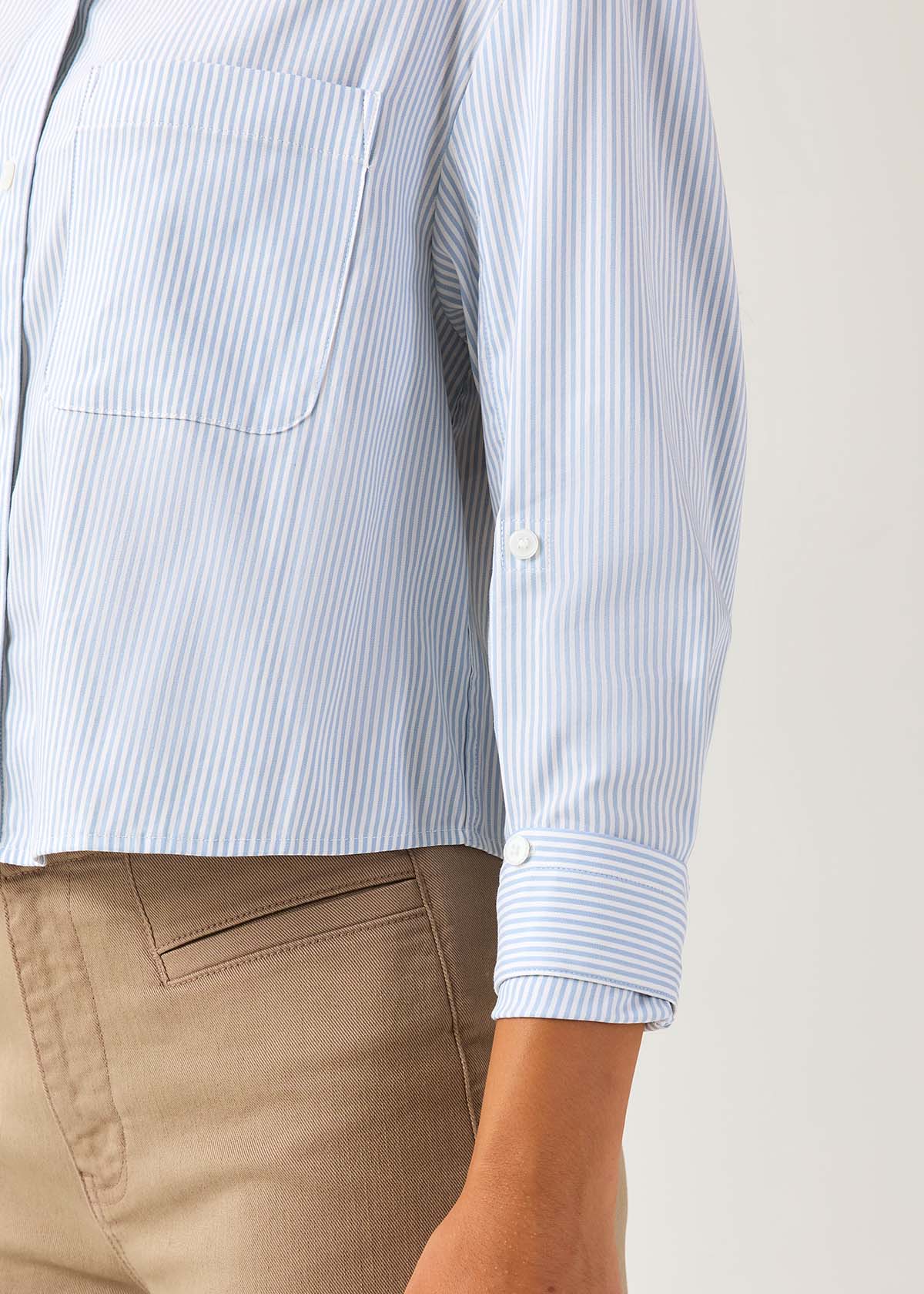 Women's Light Blue Stripe Twill Button Down sleeve detail 