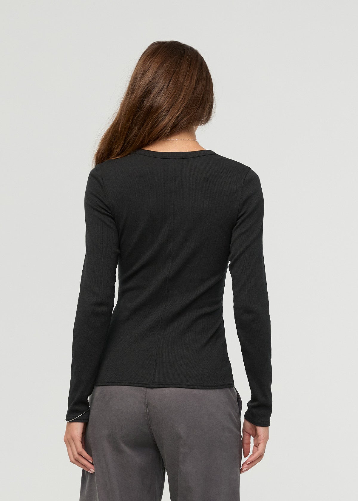 Women's Black Fitted Pima Cotton Henley front back