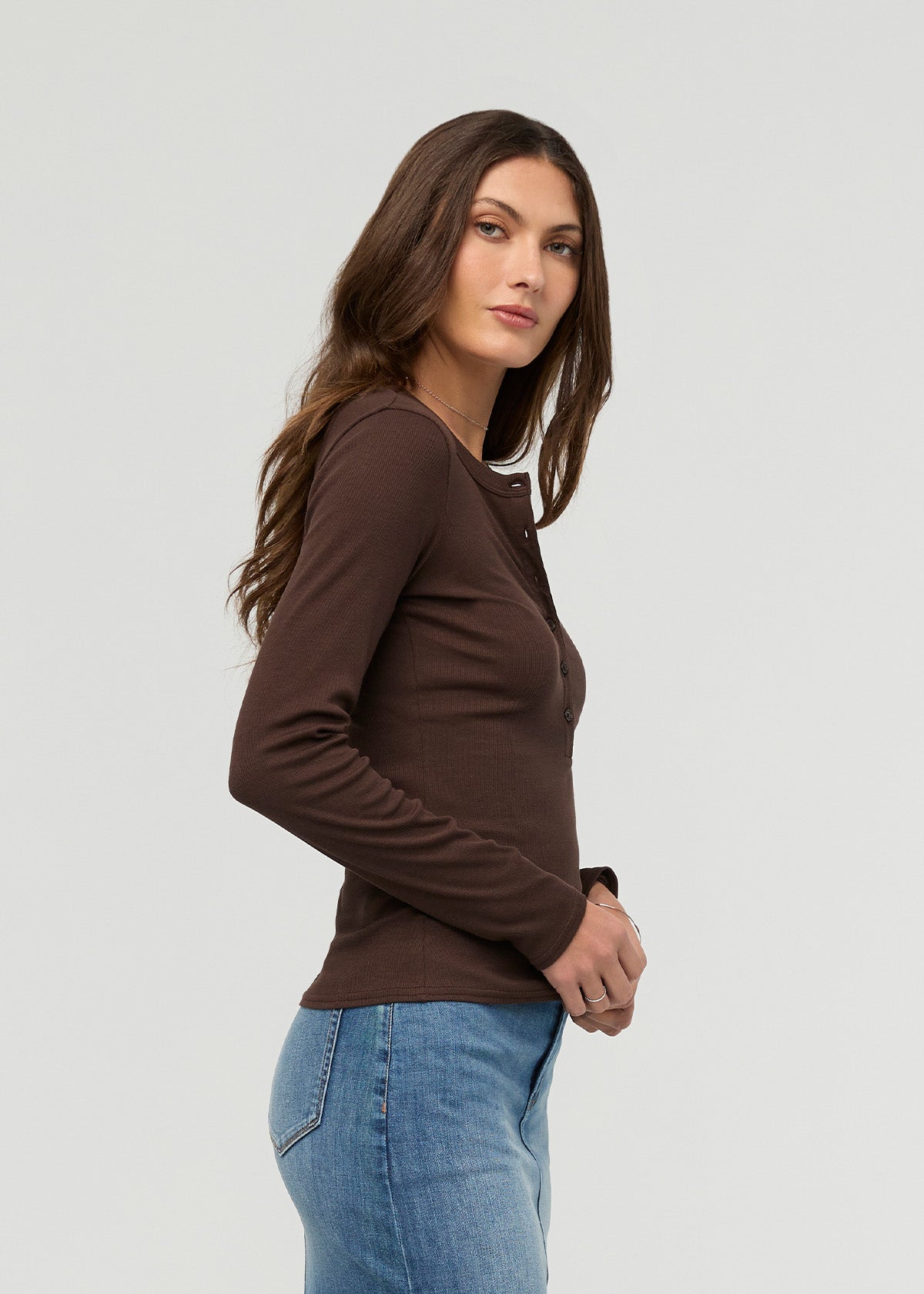 Women's Espresso Fitted Pima Cotton Henley side
