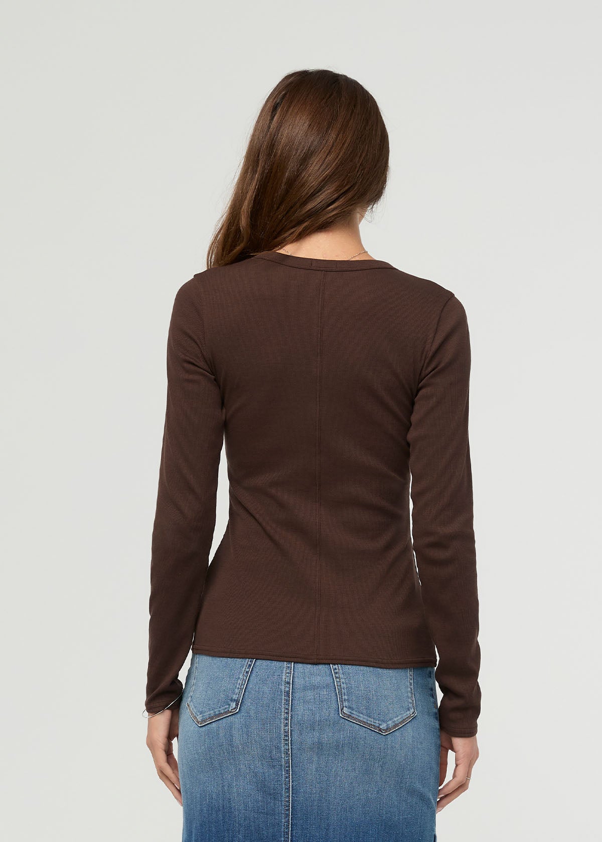 Women's Espresso Fitted Pima Cotton Henley back