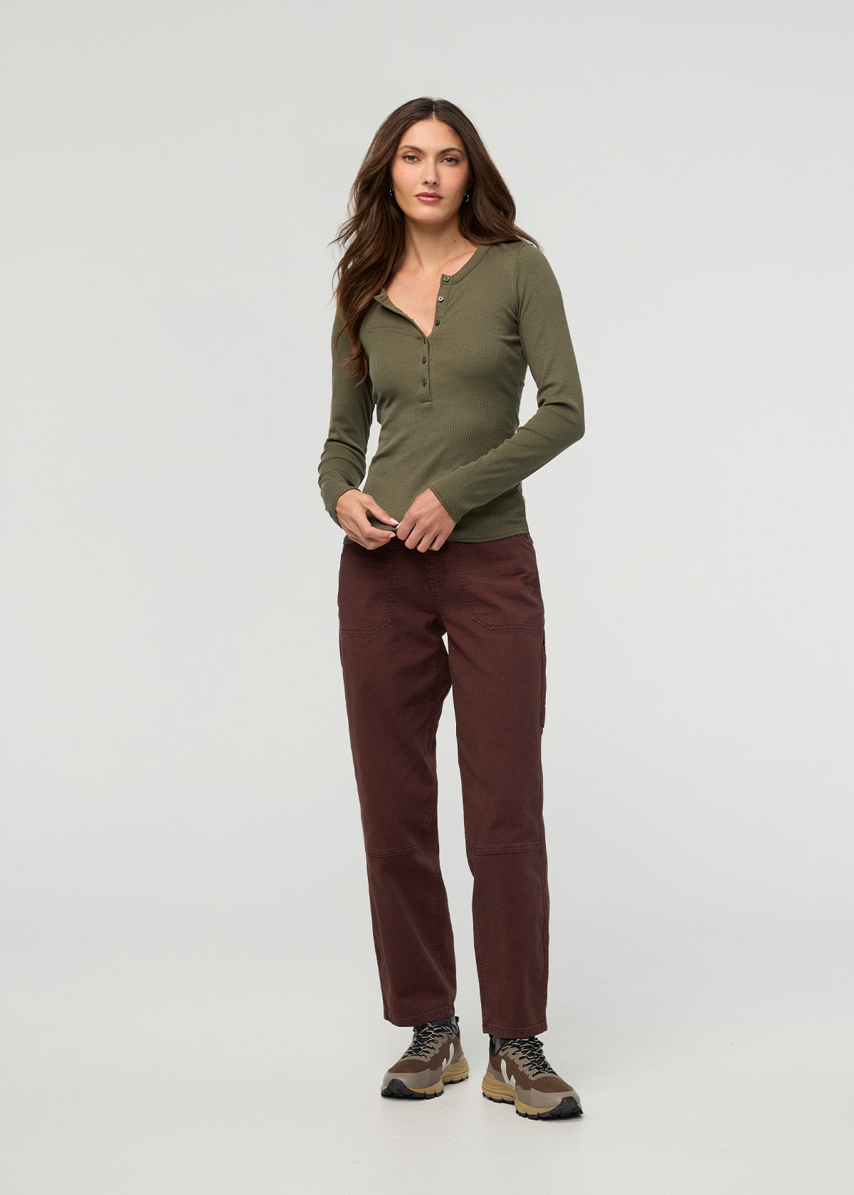 Women's Kelp Fitted Pima Cotton Henley front full body