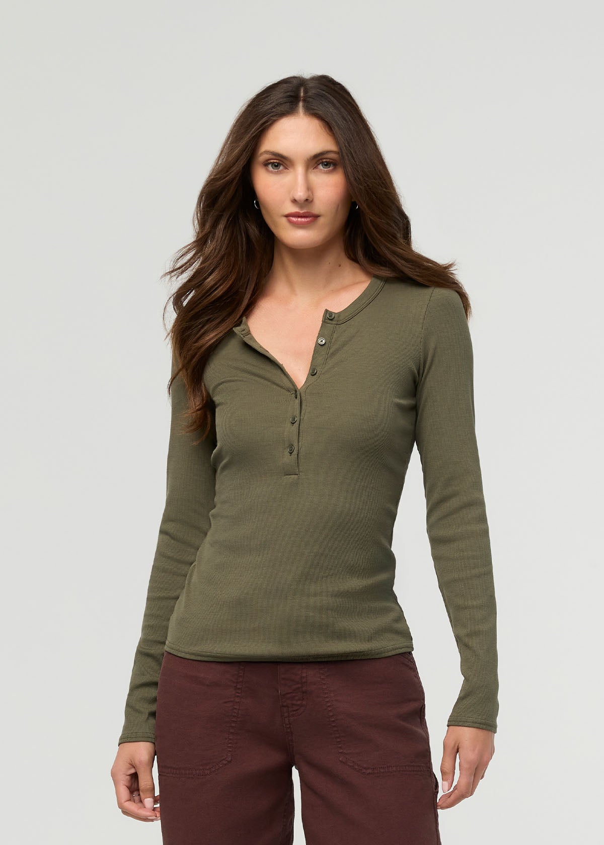 Women's Kelp Fitted Pima Cotton Henley front