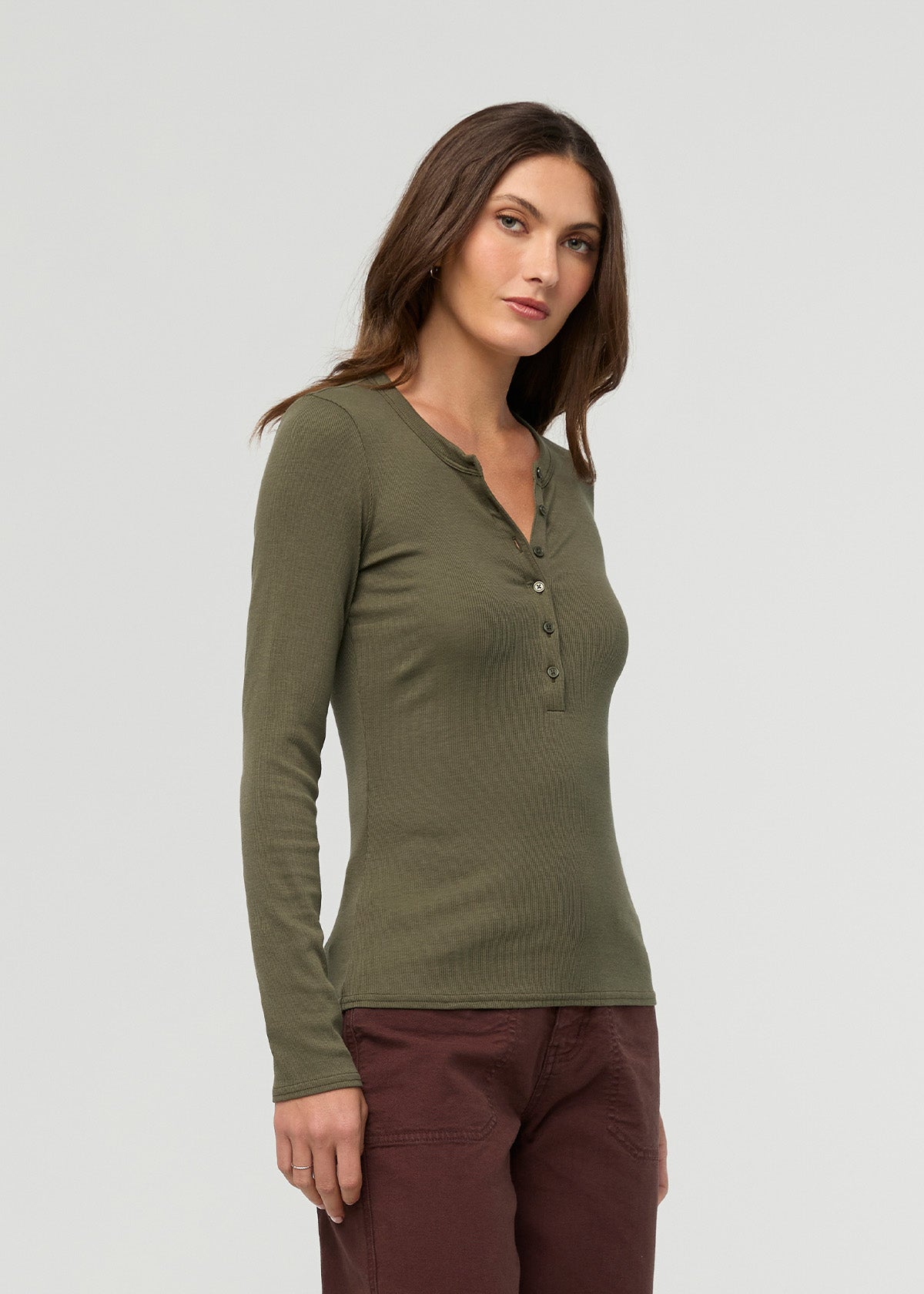 Women's Kelp Fitted Pima Cotton Henley side