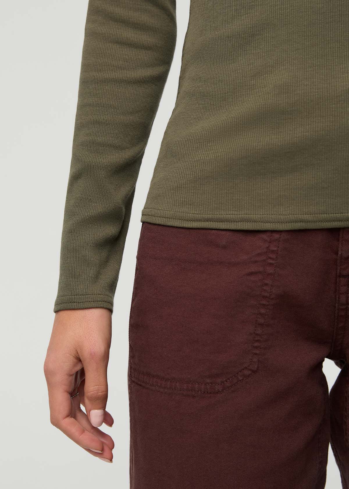 Women's Kelp Fitted Pima Cotton Henley sleeve detail