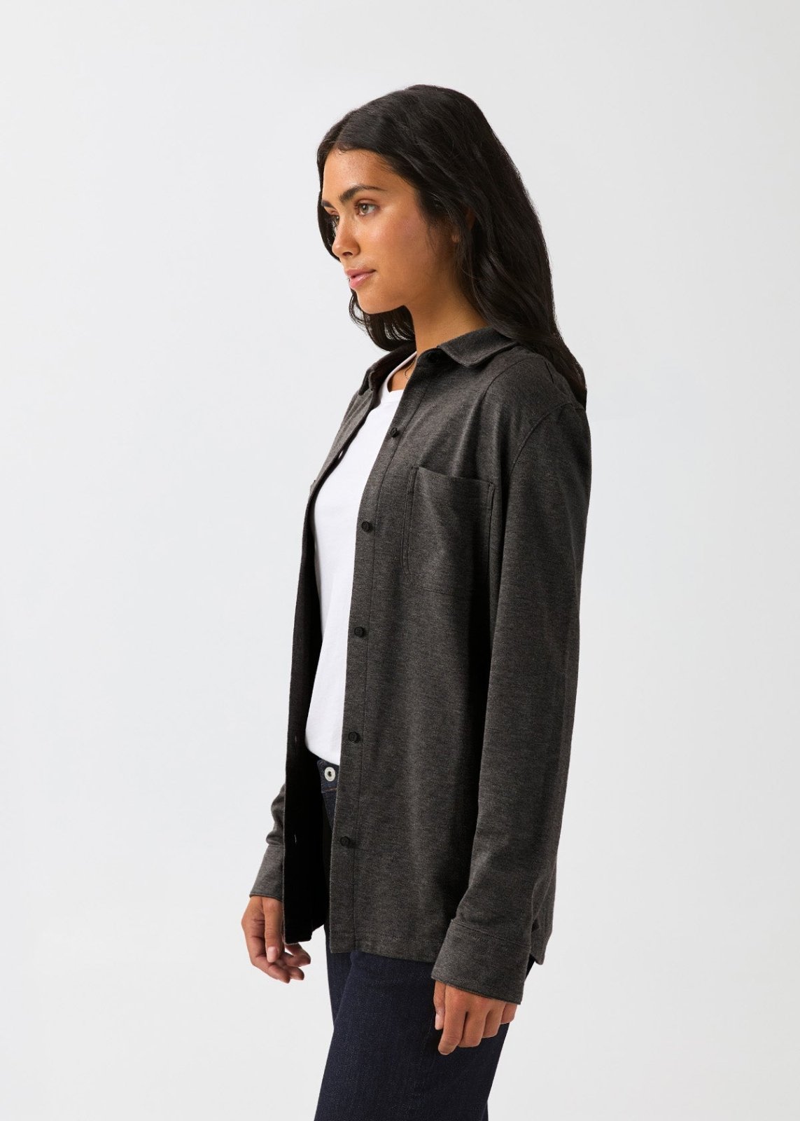 womens-performance-flannel-lite-two-pocket-shirt-heather-black side
