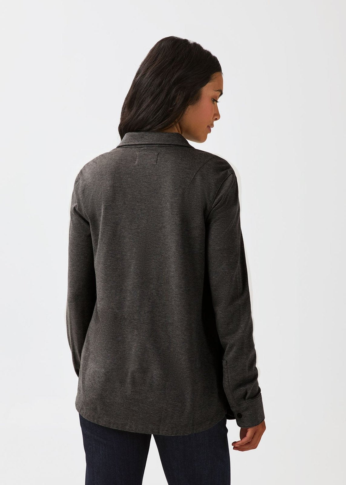womens-performance-flannel-lite-two-pocket-shirt-heather-black back