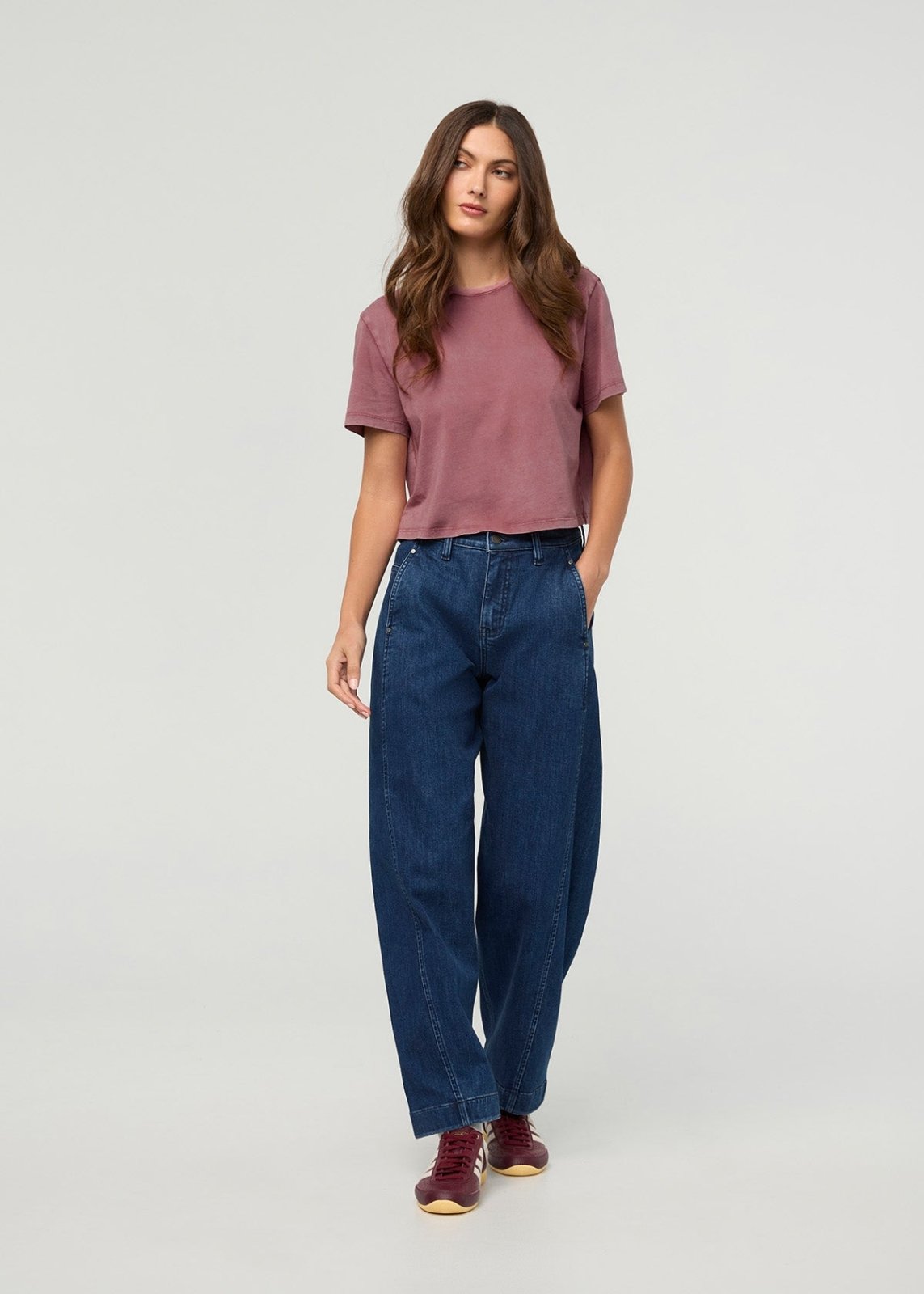 Women's Washed Dusty Rose 100% Pima Cotton Boxy T-Shirt front full body