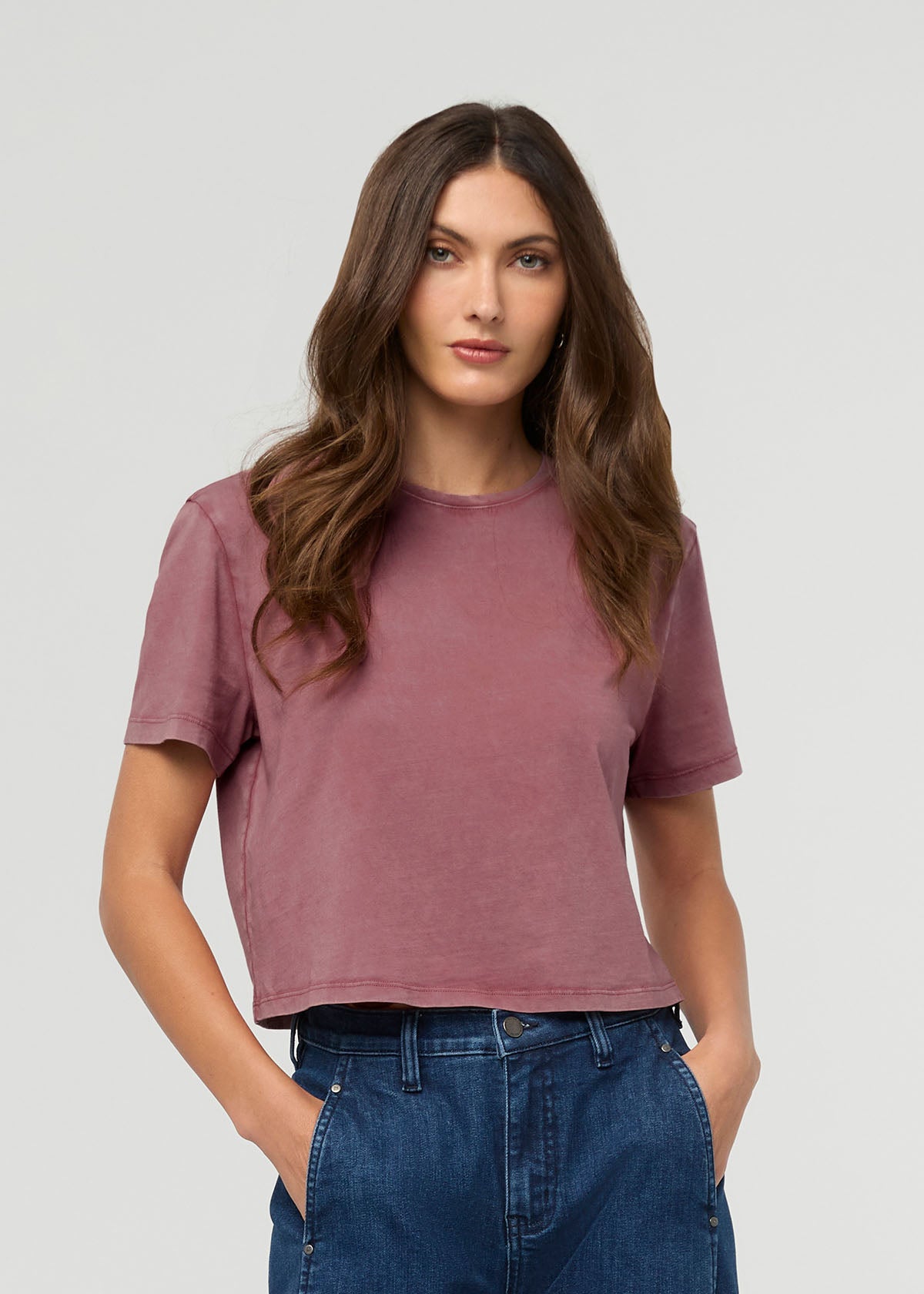 Women's Washed Dusty Rose 100% Pima Cotton Boxy T-Shirt front