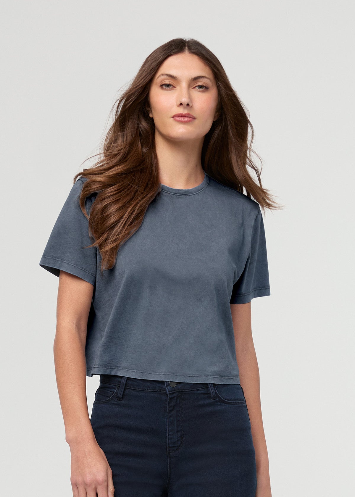 Women's Washed Stone Blue 100% Pima Cotton Boxy T-Shirt front
