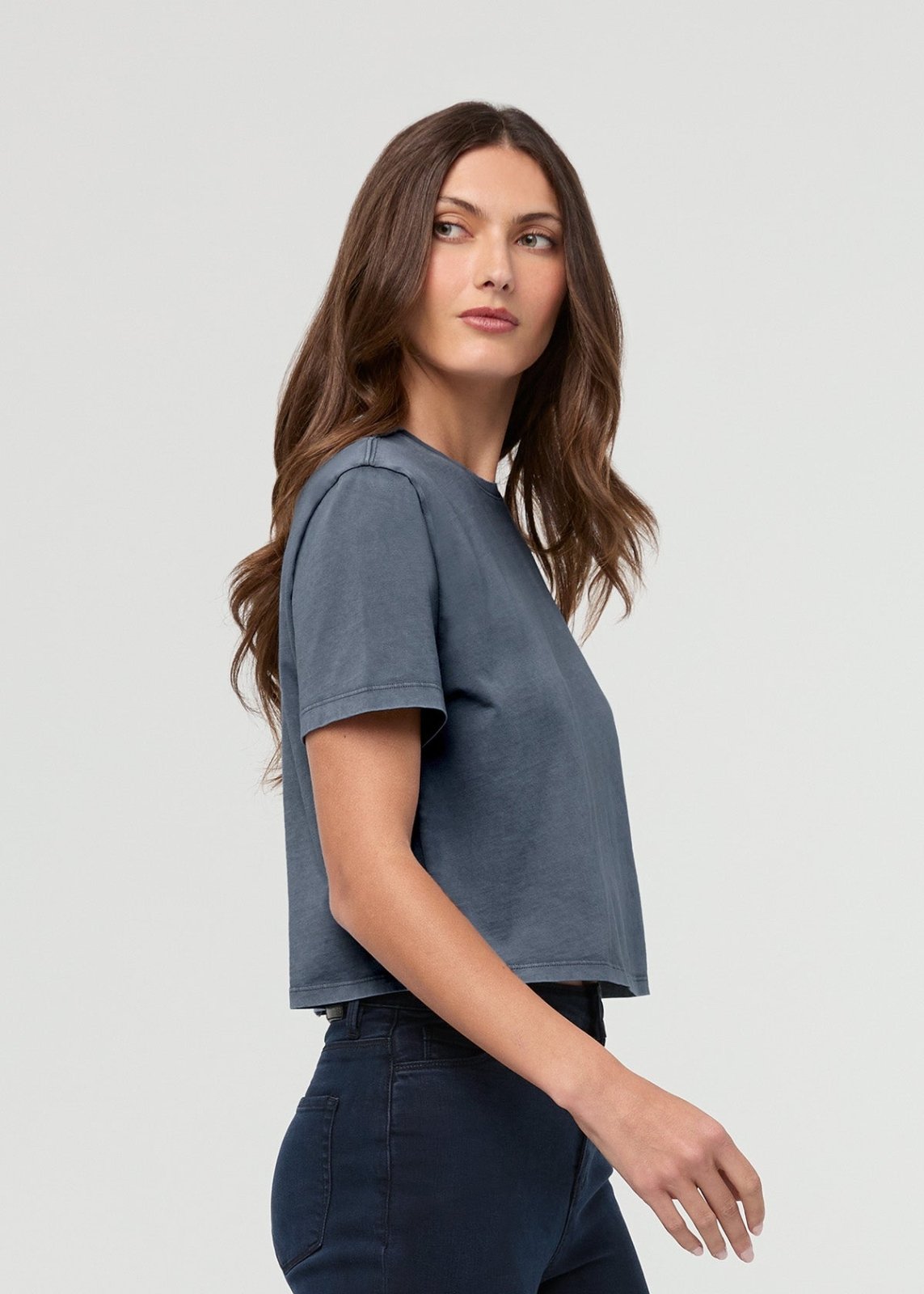 Women's Washed Stone Blue 100% Pima Cotton Boxy T-Shirt side