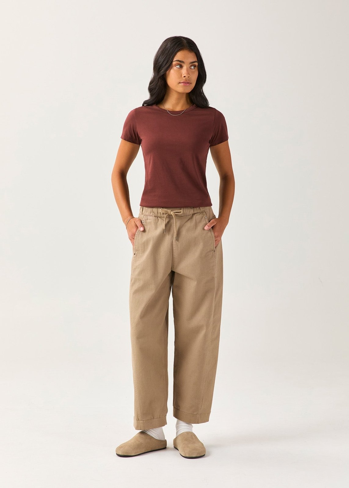Women's Chestnut 100% Pima Cotton Fitted T-Shirt front full body