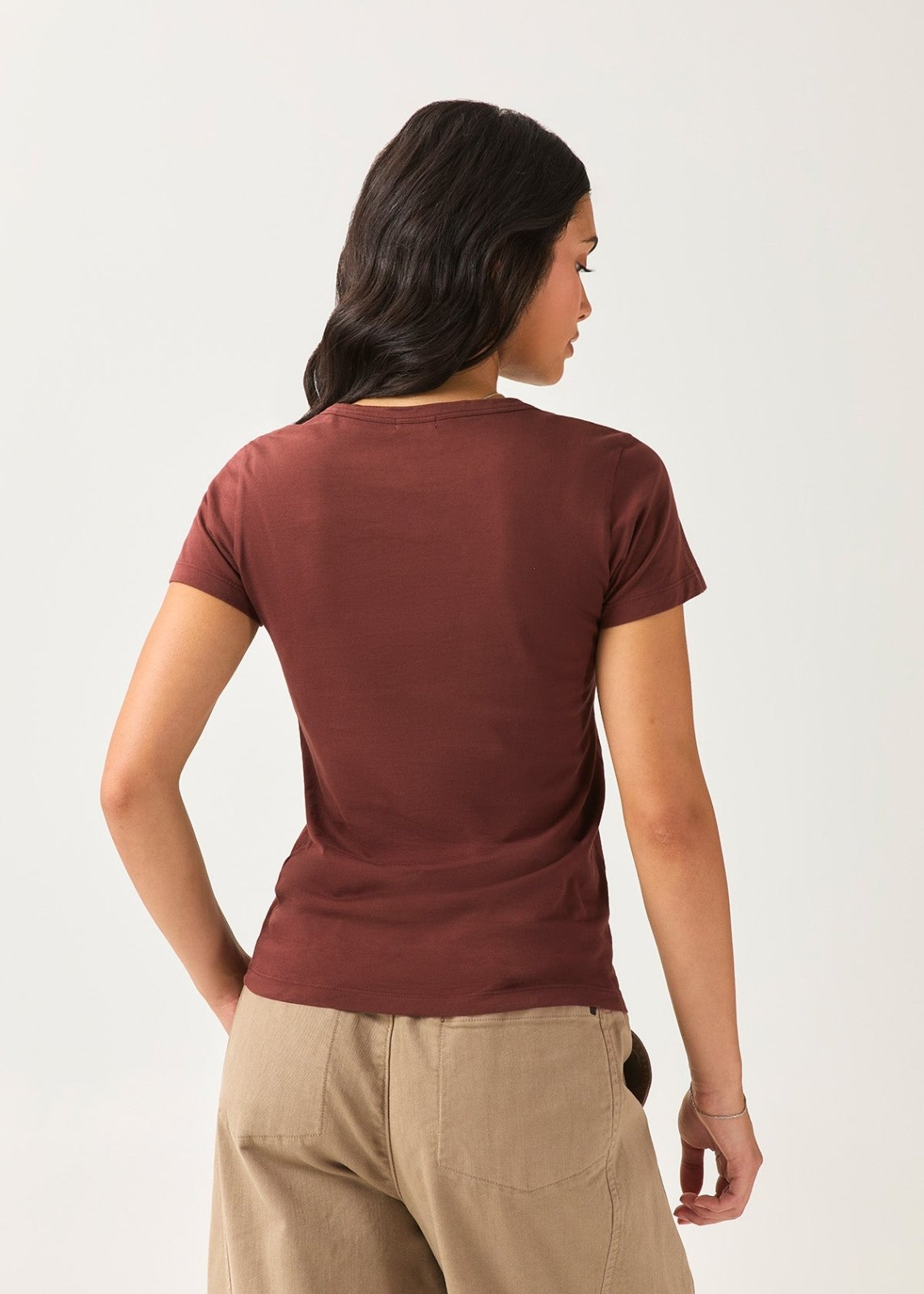 T-shirt ajusté pour femme, couleur marron, 100 % coton Pima – dos