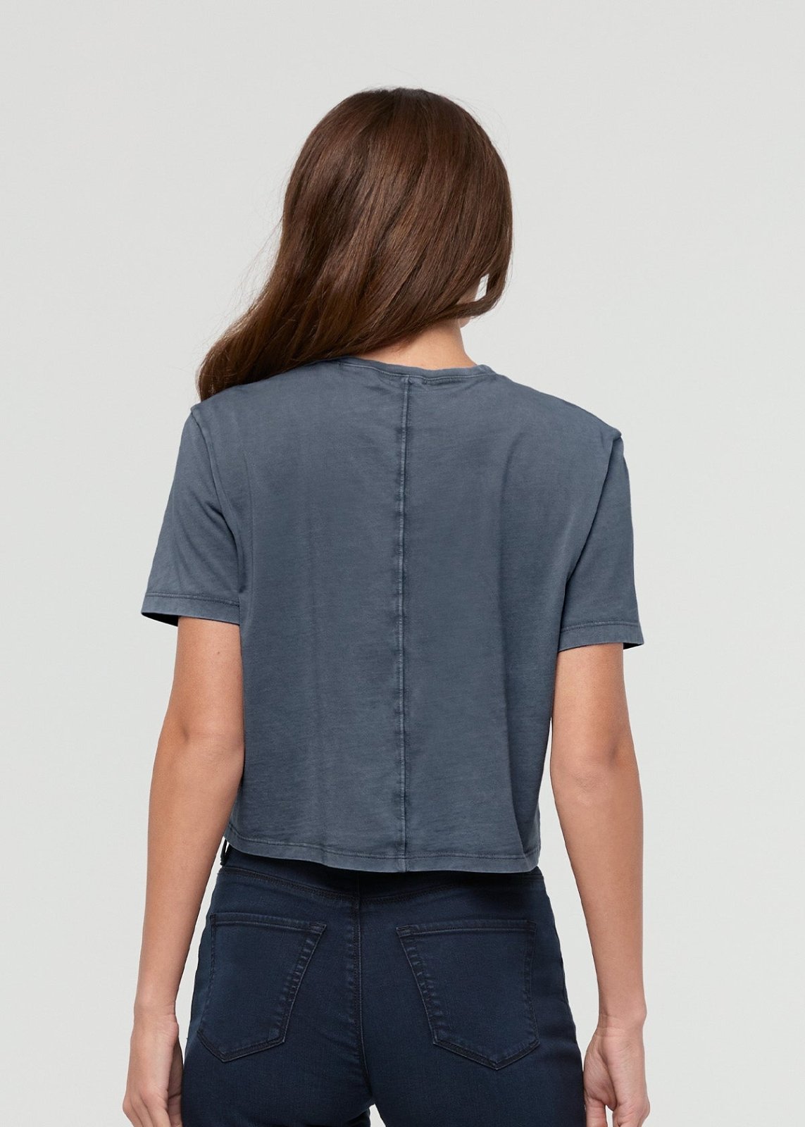 T-shirt ample pour femme, bleu pierre délavé, 100 % coton Pima – dos