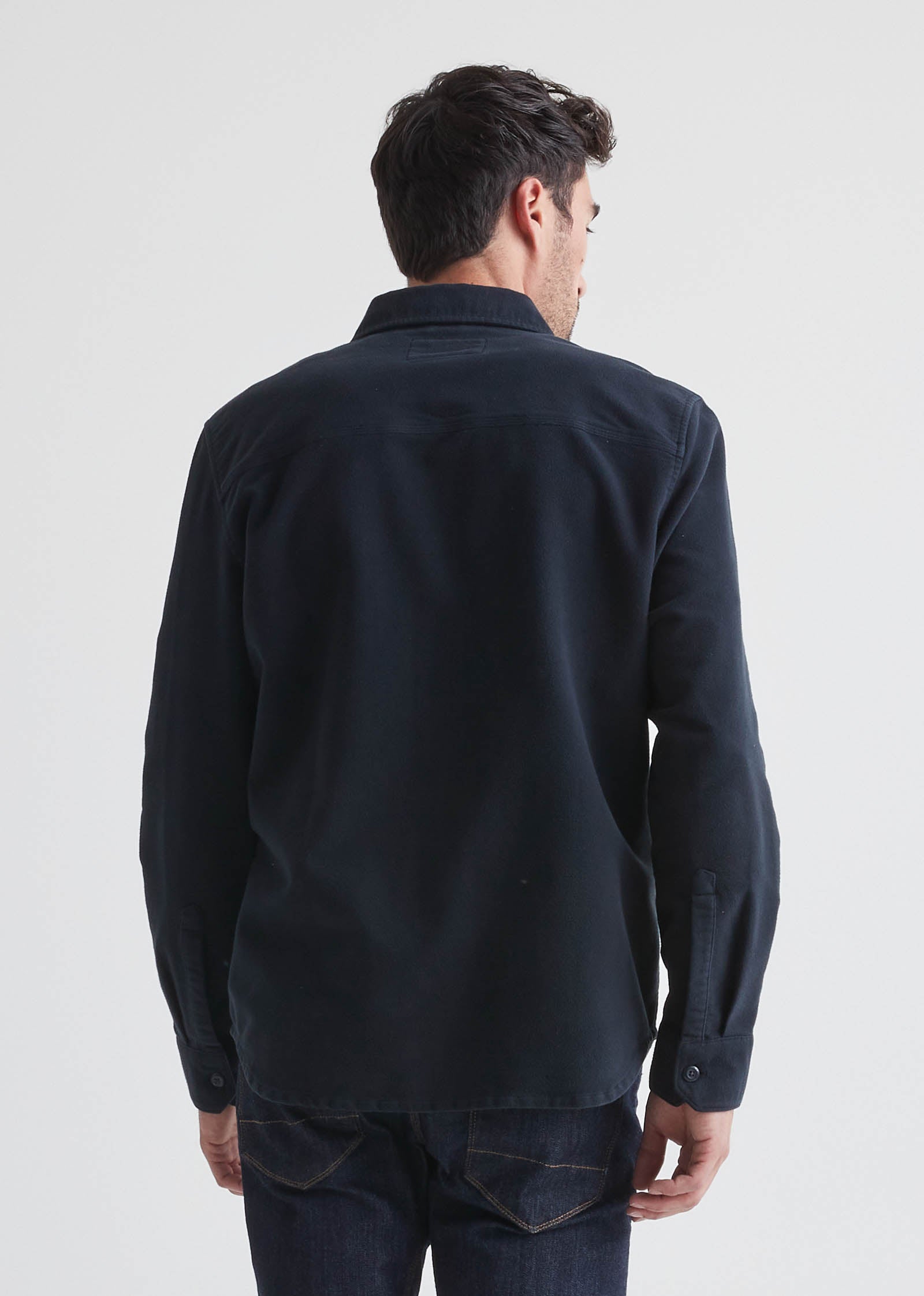 Men's Navy Relaxed Moleskin Button Up Shirt Back