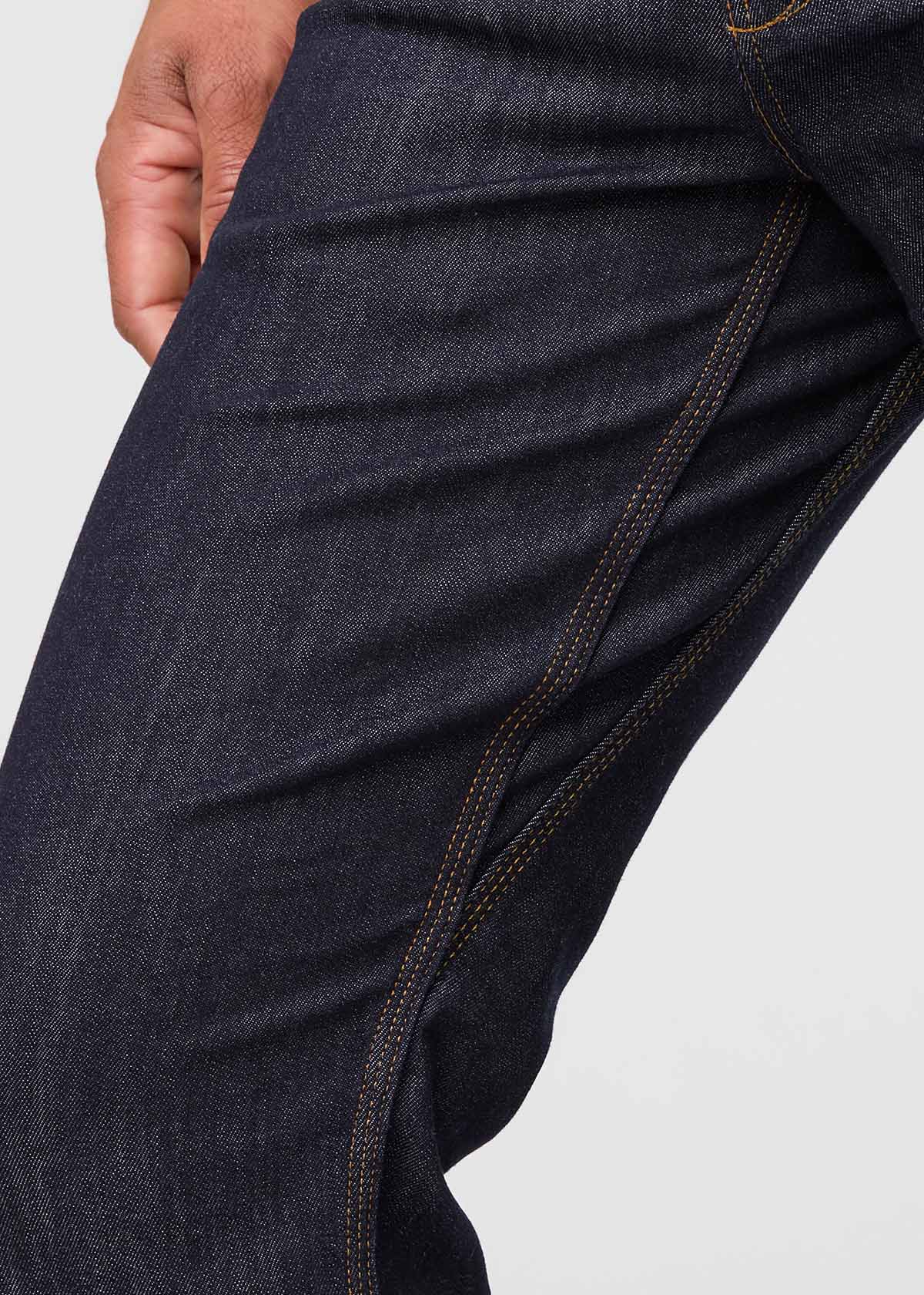 mens dark blue athletic straight fit stretch jeans gusset