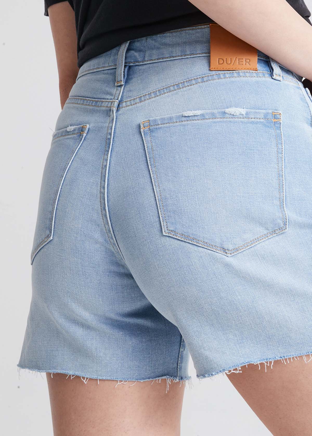 womens light blue high rise stretch denim short back